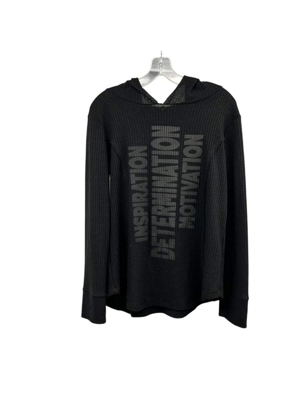 EVCR Womens Lightweight Hoodie Graphic Waffle Knit Black/Gray Size Medium
